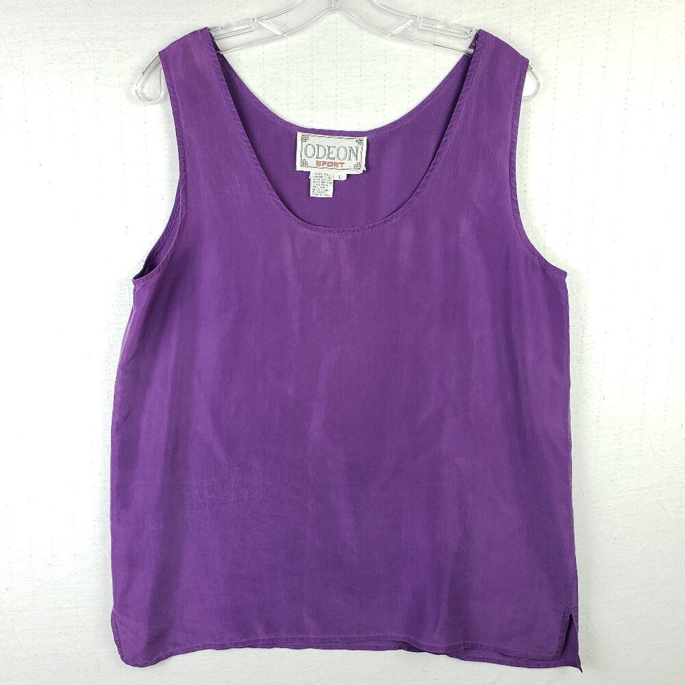 Vintage ODEON Sport 100% Silk Tank Top Blouse Purple size L Relaxed Minimalist